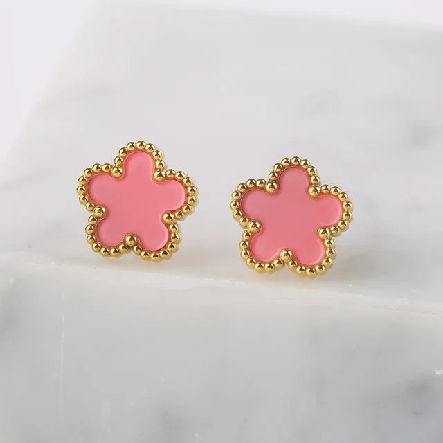 Neues Design: Luxuriöser und niedlicher Edelstahlschmuck mit Pflanzenblumen und fünf Blättern in 8 verschiedenen Farben