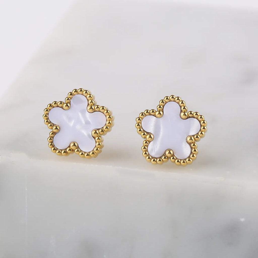 Neues Design: Luxuriöser und niedlicher Edelstahlschmuck mit Pflanzenblumen und fünf Blättern in 8 verschiedenen Farben