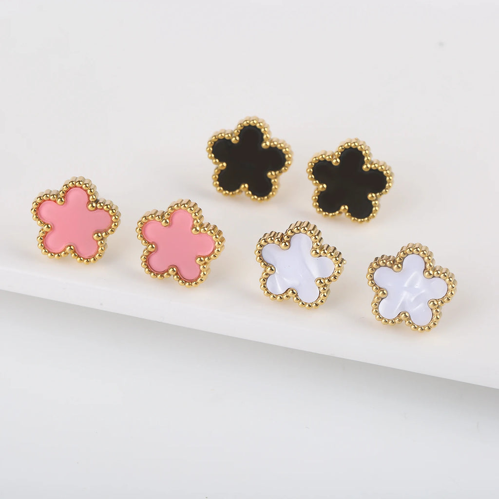 Neues Design: Luxuriöser und niedlicher Edelstahlschmuck mit Pflanzenblumen und fünf Blättern in 8 verschiedenen Farben