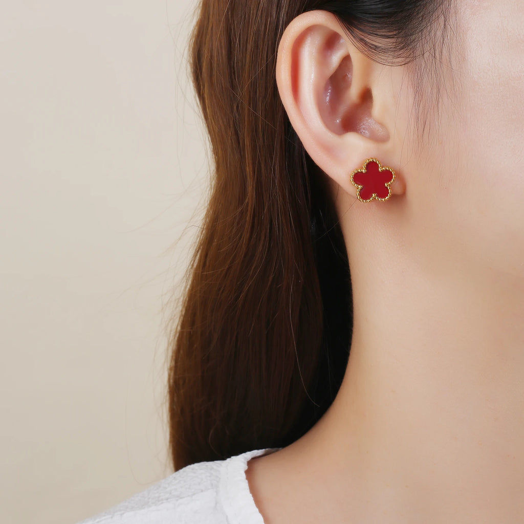 Neues Design: Luxuriöser und niedlicher Edelstahlschmuck mit Pflanzenblumen und fünf Blättern in 8 verschiedenen Farben