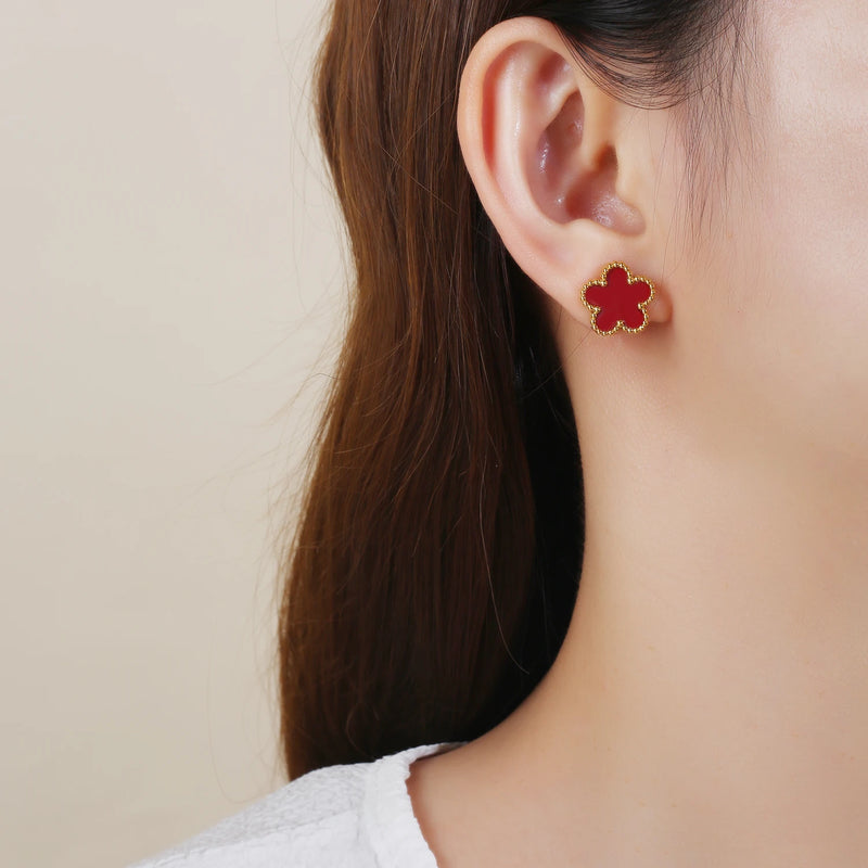 Neues Design: Luxuriöser und niedlicher Edelstahlschmuck mit Pflanzenblumen und fünf Blättern in 8 verschiedenen Farben