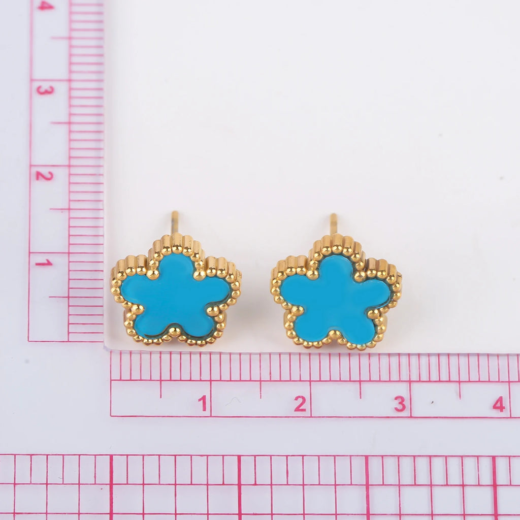 Neues Design: Luxuriöser und niedlicher Edelstahlschmuck mit Pflanzenblumen und fünf Blättern in 8 verschiedenen Farben