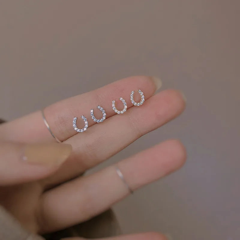 Modische 925 Silber Nadel Hufeisen Zirkon Ohrstecker für Frauen Mädchen Schmuck Accessoires Geschenke