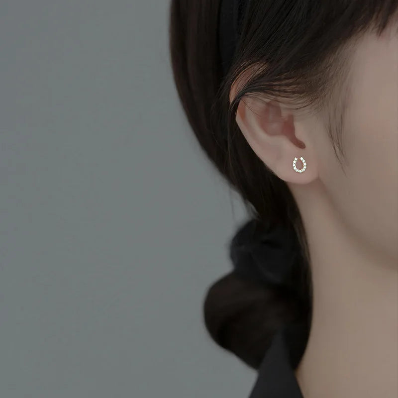 Modische 925 Silber Nadel Hufeisen Zirkon Ohrstecker für Frauen Mädchen Schmuck Accessoires Geschenke