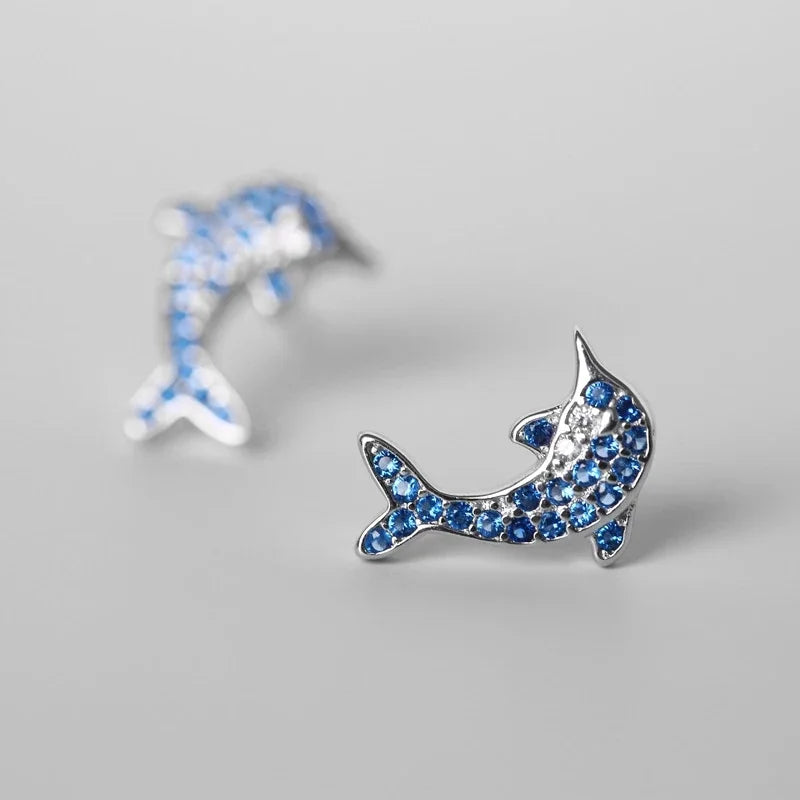 Luxus-Delfin-Ohrringe für Frauen | Blaue Delfin-Ohrringe | Kristall-Ohrringe - Stecker-Ohrringe