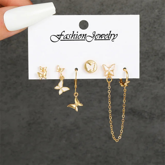 Elegante Vintage Goldfarbene Ohrring-Sets mit Metall-Dangle-Hoop-Ohrringen für Damen - Modischer Schmuck im Großhandel