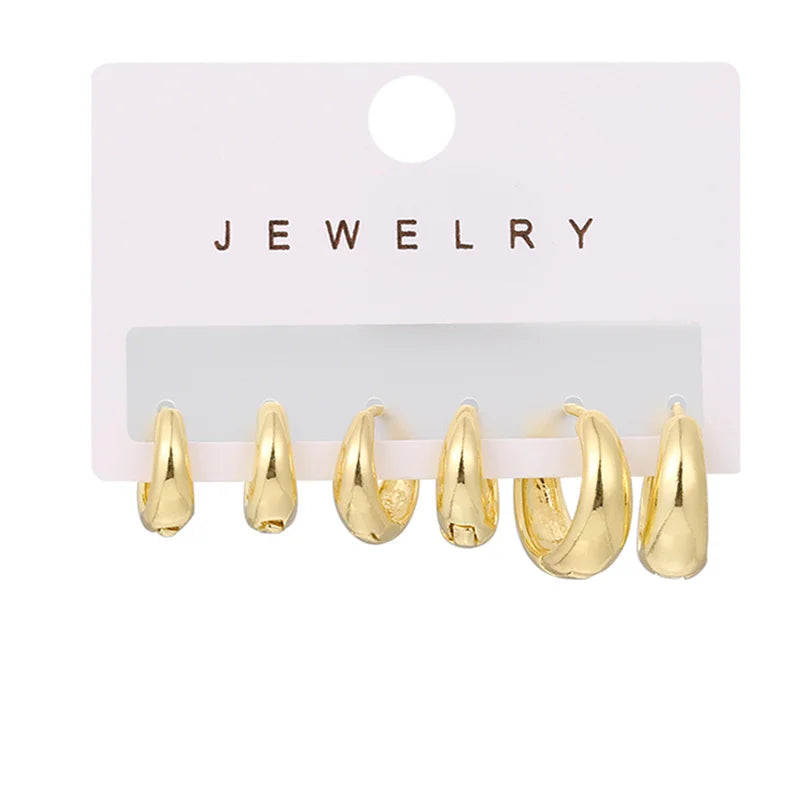 Elegante Vintage Goldfarbene Ohrring-Sets mit Metall-Dangle-Hoop-Ohrringen für Damen - Modischer Schmuck im Großhandel
