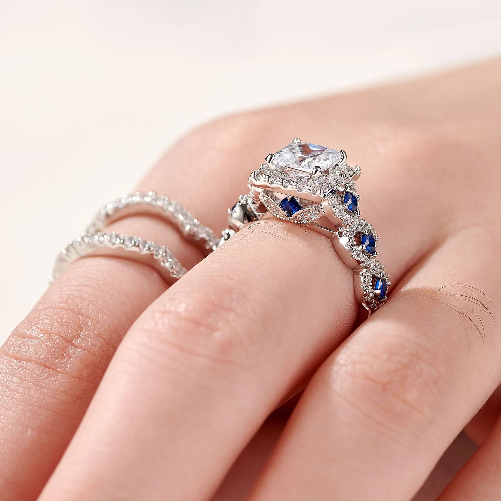 Elegante 3-teilige Hochzeitsring-Sets für Frauen | Verlobungsringe mit Princess Cut - Silber