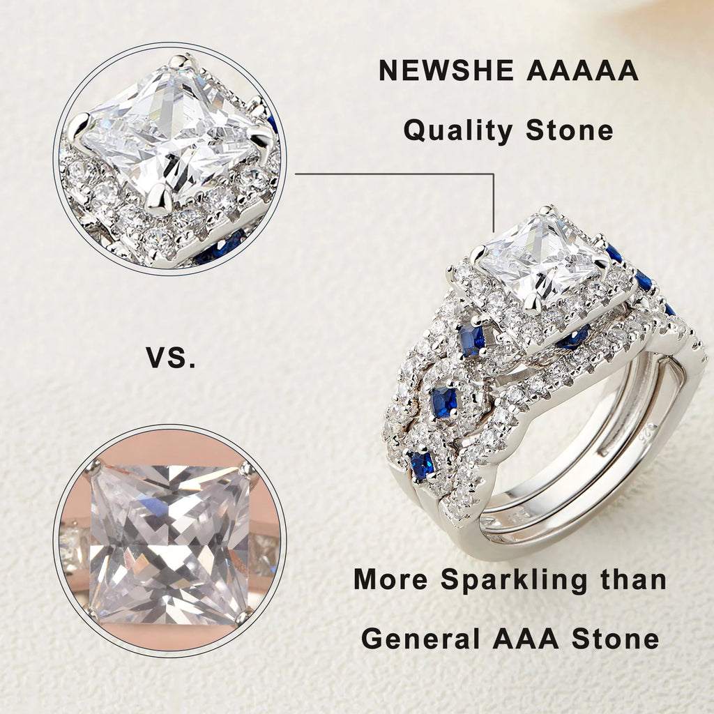 Elegante 3-teilige Hochzeitsring-Sets für Frauen | Verlobungsringe mit Princess Cut - Silber