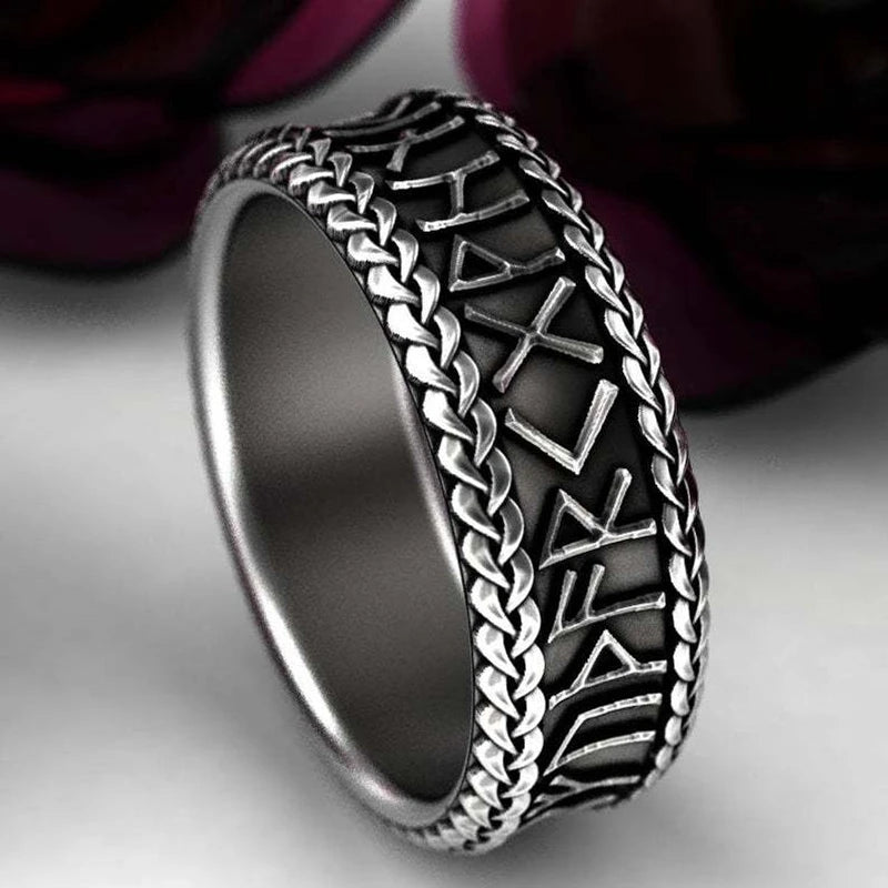 Retro Viking Rune Ring aus Edelstahl mit Odin-Symbol, Amulett-Ring für Herren, Schmuckgeschenke
