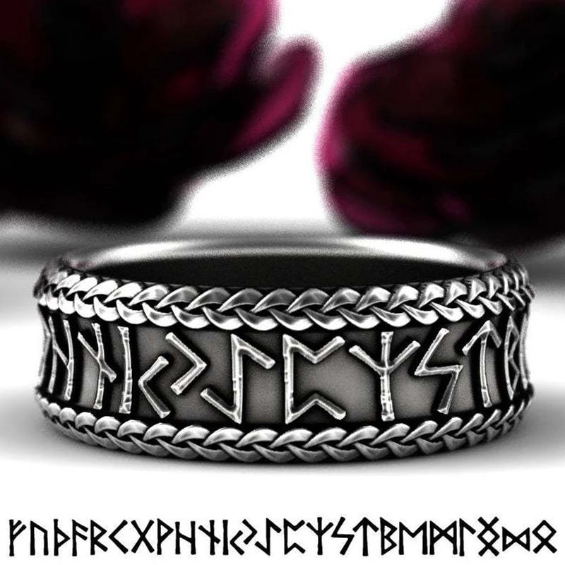 Retro Viking Rune Ring aus Edelstahl mit Odin-Symbol, Amulett-Ring für Herren, Schmuckgeschenke