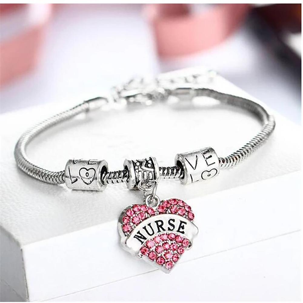 Krankenschwester Liebe Und Herzkristall Charme Anhänger Armband
