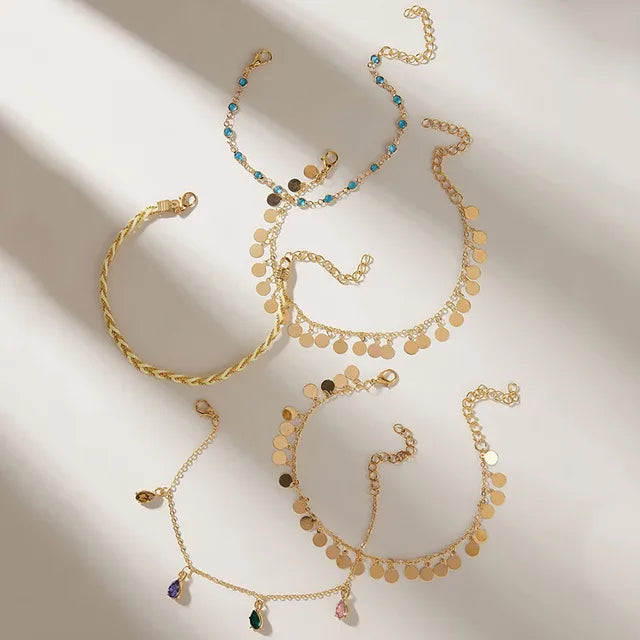 Bohemia Vintage Chain Anklet Set for Women - Gold Color Beach Jewelry