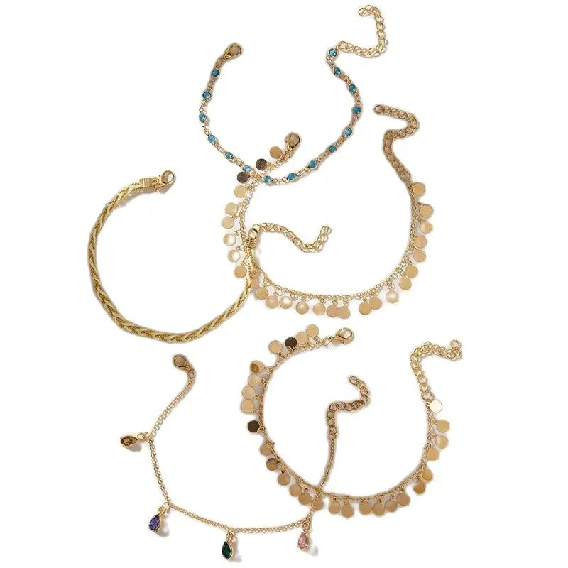 Bohemia Vintage Chain Anklet Set for Women - Gold Color Beach Jewelry