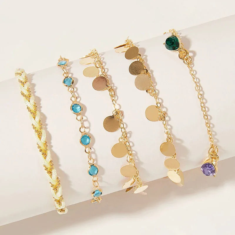 Bohemia Vintage Chain Anklet Set for Women - Gold Color Beach Jewelry