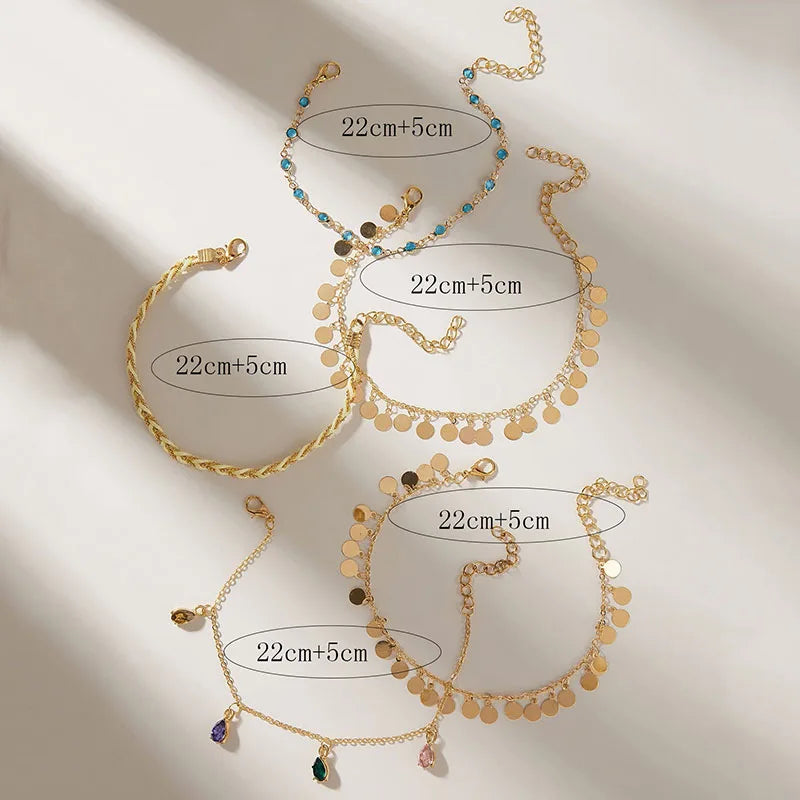 Bohemia Vintage Chain Anklet Set for Women - Gold Color Beach Jewelry