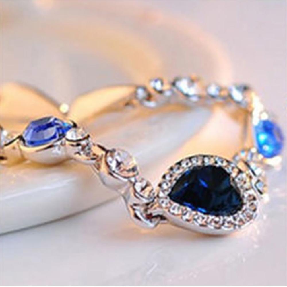 Ozeanblauer Kristall Strass Herzarmband