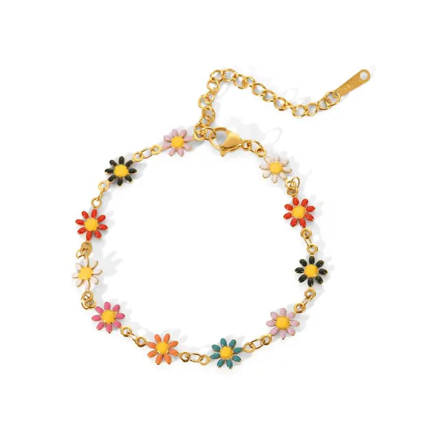 Bunte Daisy Armband für Frauen, vergoldet mit PVD 18K, modischer Schmuck für Verlobung und Hochzeit