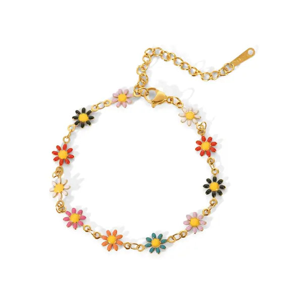 Bunte Daisy Armband für Frauen, vergoldet mit PVD 18K, modischer Schmuck für Verlobung und Hochzeit