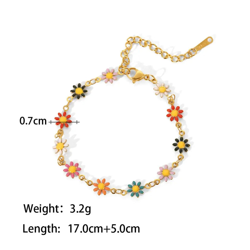 Bunte Daisy Armband für Frauen, vergoldet mit PVD 18K, modischer Schmuck für Verlobung und Hochzeit
