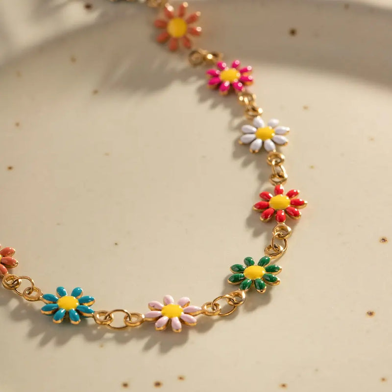 Bunte Daisy Armband für Frauen, vergoldet mit PVD 18K, modischer Schmuck für Verlobung und Hochzeit