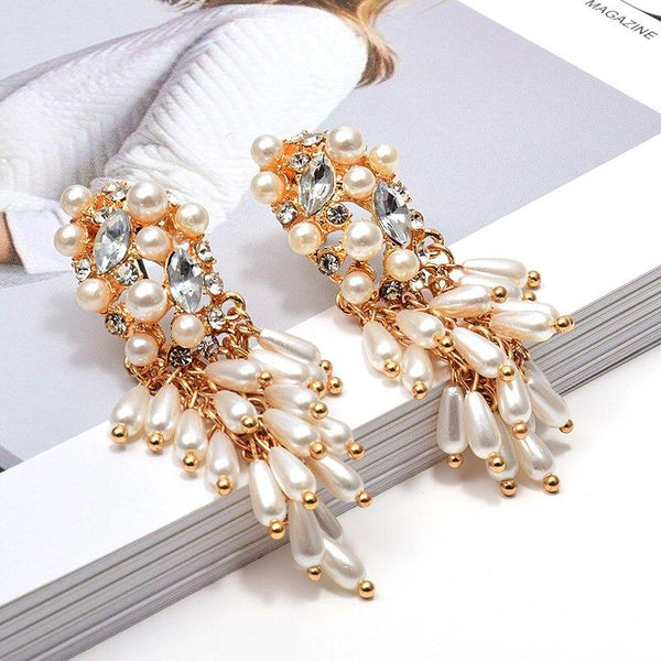 Perl Und Strass Ohrringe Mit Langer Drop Aussage Ohrringe Besetzt