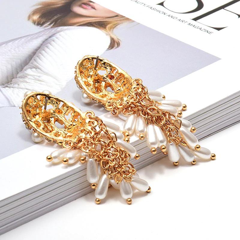 Perl Und Strass Ohrringe Mit Langer Drop Aussage Ohrringe Besetzt