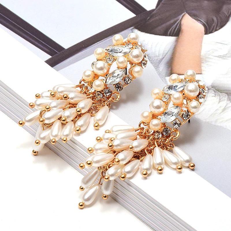 Perl Und Strass Ohrringe Mit Langer Drop Aussage Ohrringe Besetzt