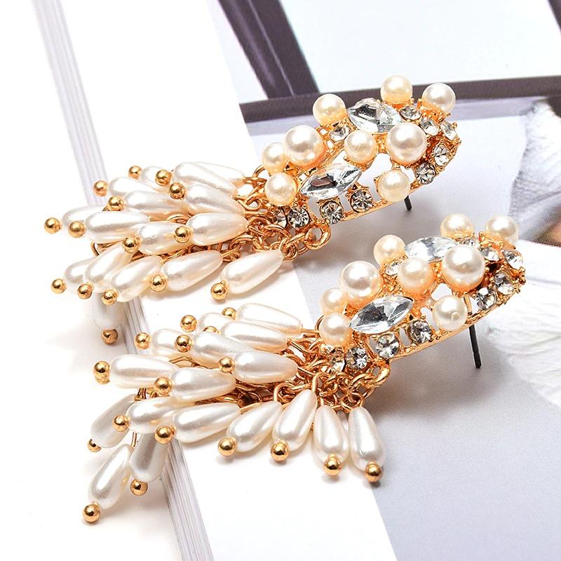 Perl Und Strass Ohrringe Mit Langer Drop Aussage Ohrringe Besetzt