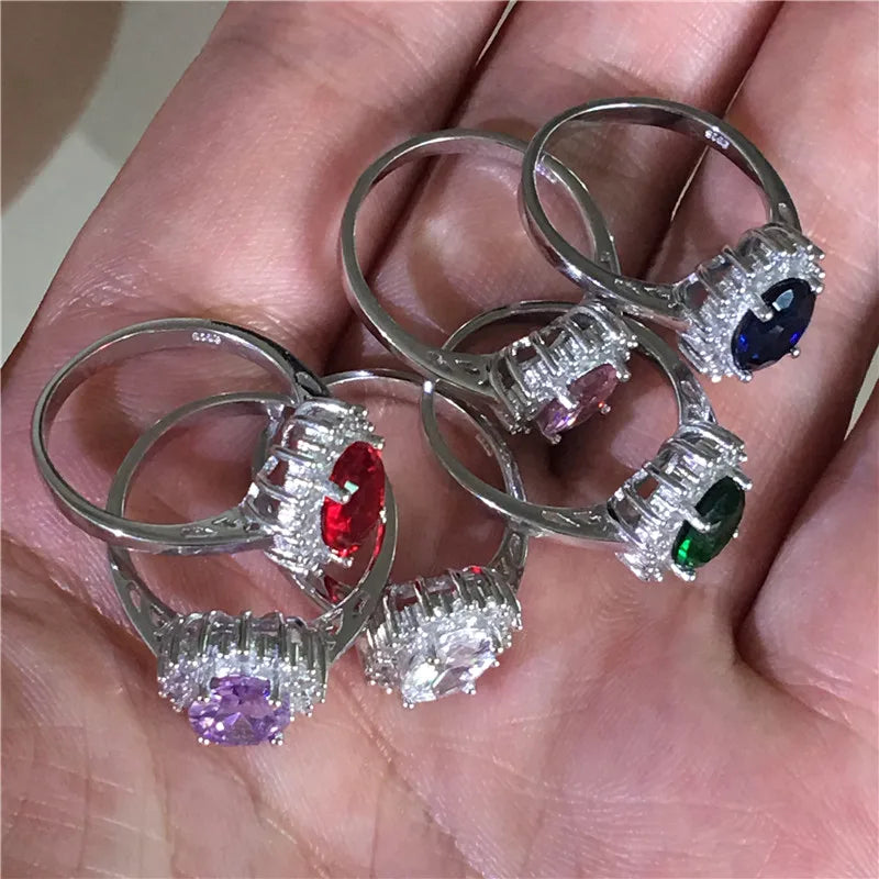 Echte 925 Sterling Silber Verlobungsring mit Geburtsstein AAAA CZ - Hochzeitsbandring für Frauen - Brautaccessoires
