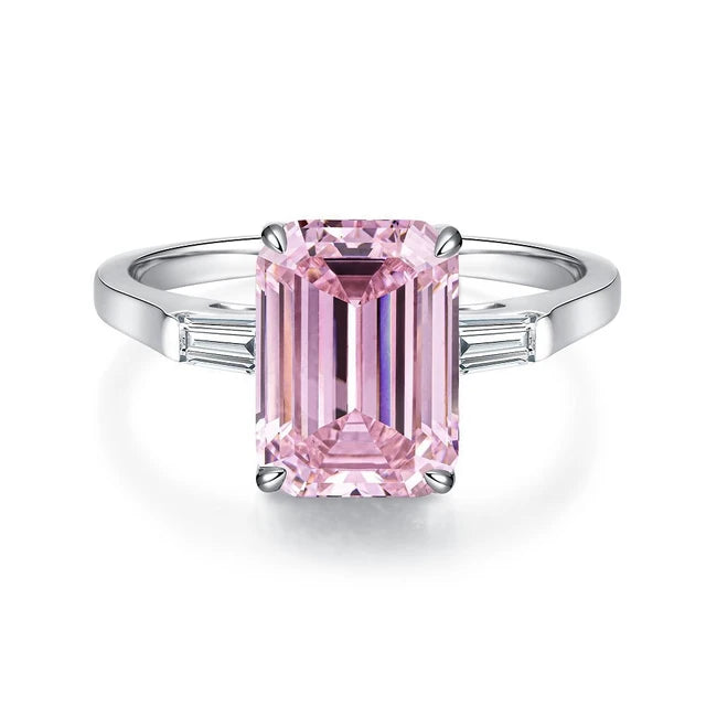 Eleganter Diamantring aus massivem 925er Sterlingsilber mit rosa/grünem Edelstein für Frauen - Partygeschenk mit kostenlosem Versand