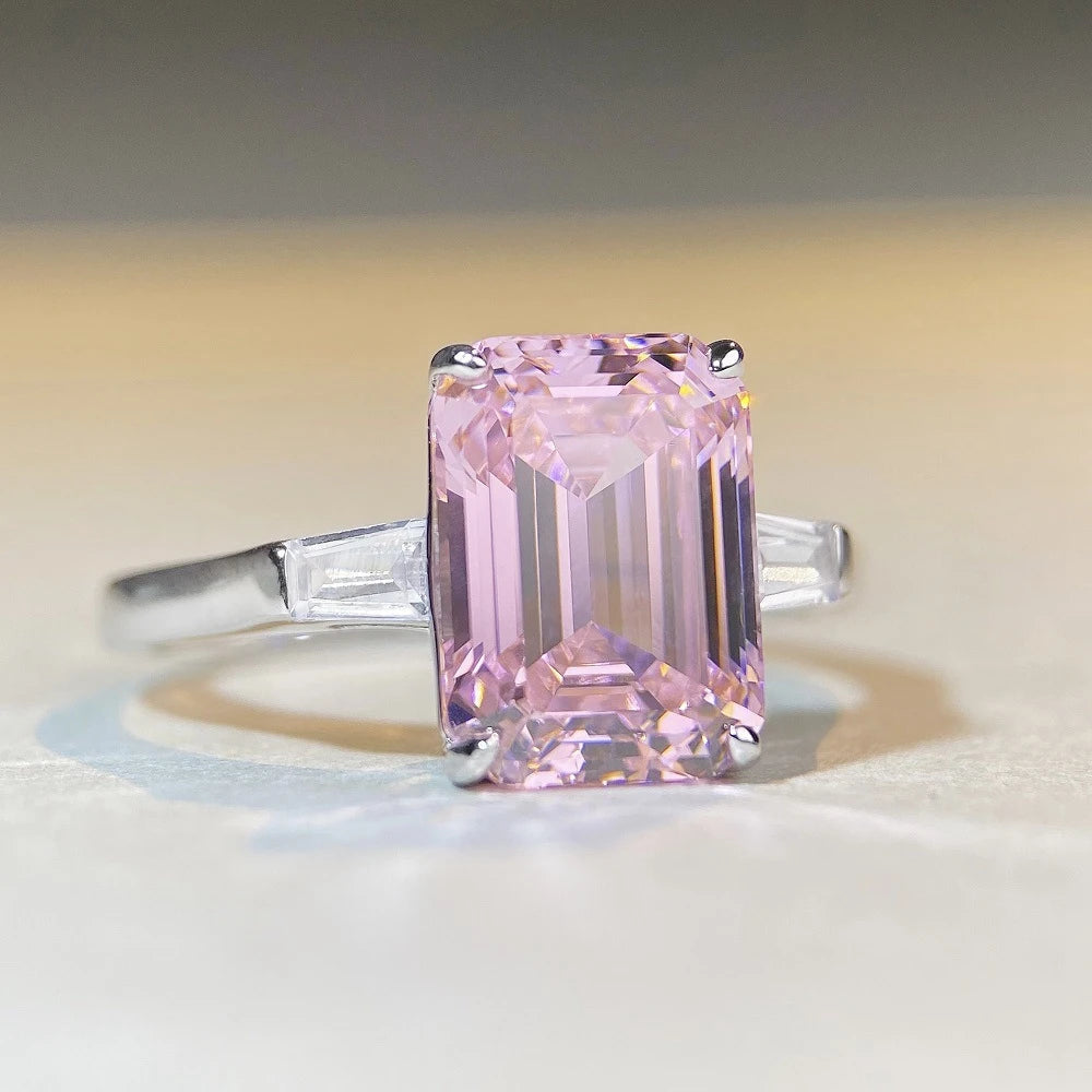 Eleganter Diamantring aus massivem 925er Sterlingsilber mit rosa/grünem Edelstein für Frauen - Partygeschenk mit kostenlosem Versand