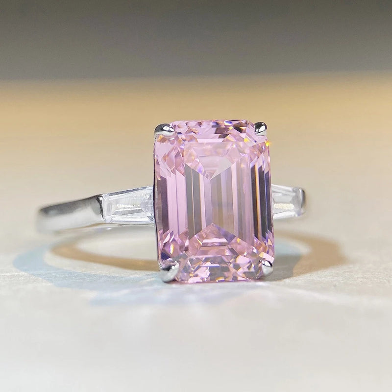 Eleganter Diamantring aus massivem 925er Sterlingsilber mit rosa/grünem Edelstein für Frauen - Partygeschenk mit kostenlosem Versand