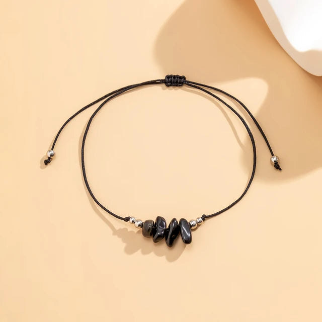 Bohemia Schwarzes Leder Wachslinie Fußkettchen mit kleinem Herzanhänger für Frauen Schmuck Sommer Strand