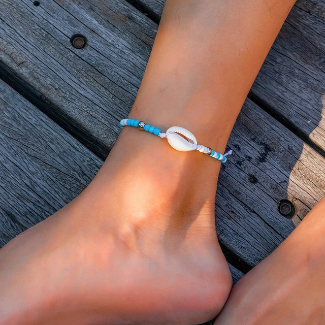 Bohemia Schwarzes Leder Wachslinie Fußkettchen mit kleinem Herzanhänger für Frauen Schmuck Sommer Strand