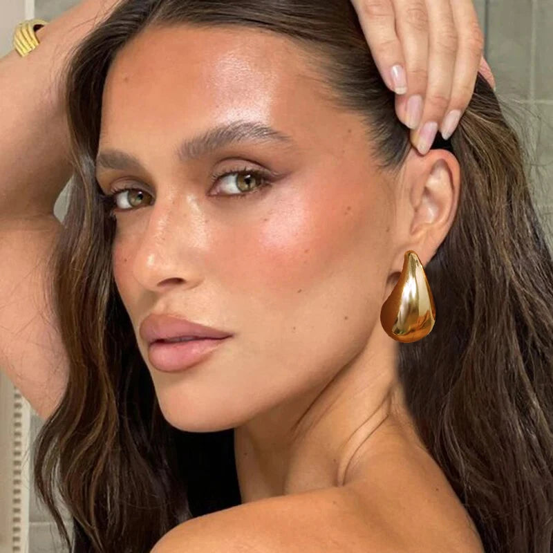 Gold Plated Exaggerate Teardrop Stud Earrings - Lightweight and Stylish