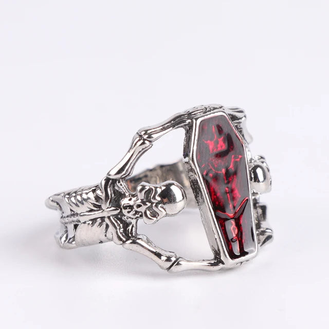 Punk Vintage Schmuck Silberfarbener Vampir-Sarg Herrenring Party-Charme-Accessoires cooles Jungen-Geschenk