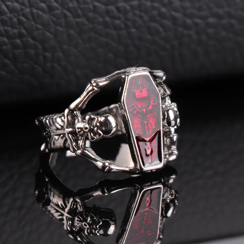 Punk Vintage Schmuck Silberfarbener Vampir-Sarg Herrenring Party-Charme-Accessoires cooles Jungen-Geschenk