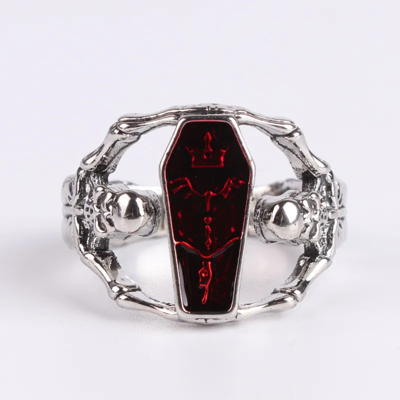 Punk Vintage Schmuck Silberfarbener Vampir-Sarg Herrenring Party-Charme-Accessoires cooles Jungen-Geschenk