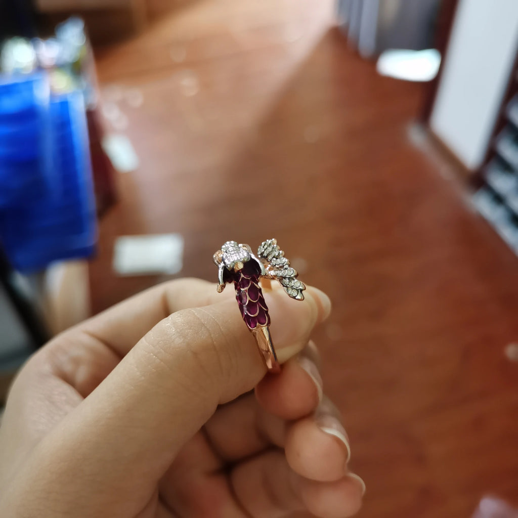 Vintage Drachenring für Frauen | Drachen Kristallringe für Männer | Lila Gold Drache