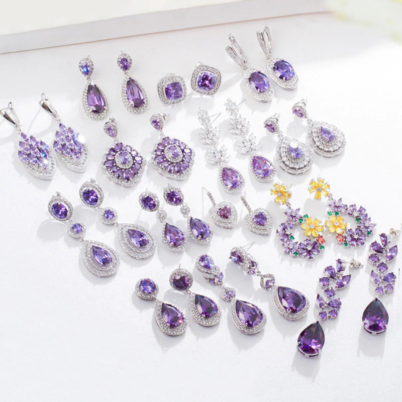 Lila Thema Wasserabfall Strass Ohrringe Sammlung