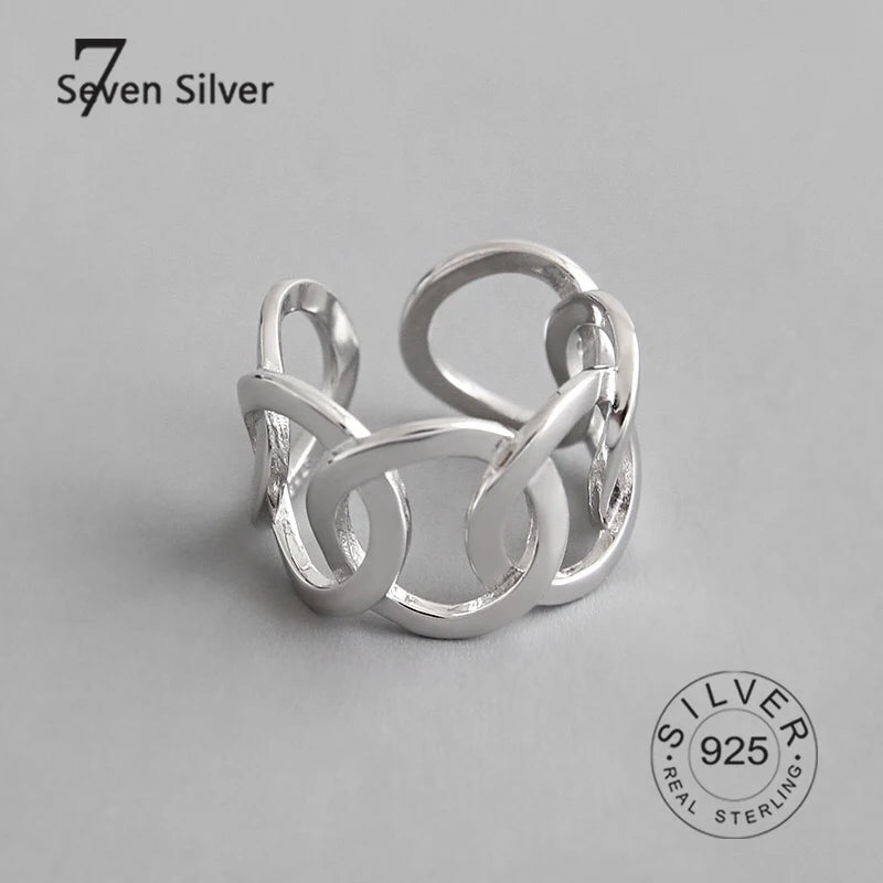 Echte 925 Sterling Silber Fingerringe für Frauen - Trendiger, großer, verstellbarer antiker Ring mit Hohlmuster - Anillos