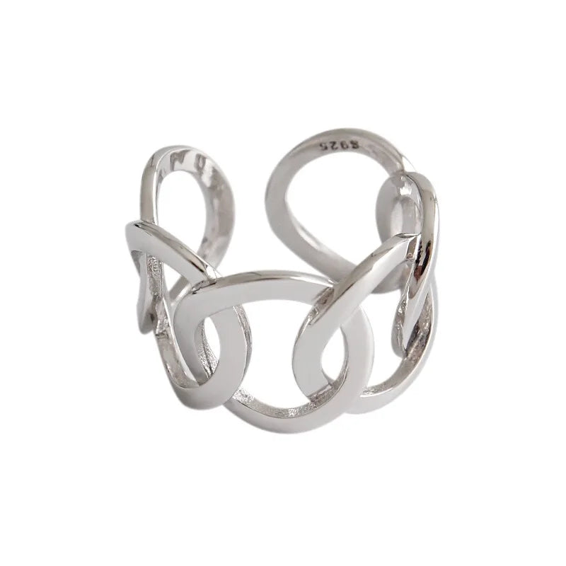 Echte 925 Sterling Silber Fingerringe für Frauen - Trendiger, großer, verstellbarer antiker Ring mit Hohlmuster - Anillos