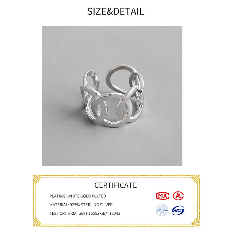 Echte 925 Sterling Silber Fingerringe für Frauen - Trendiger, großer, verstellbarer antiker Ring mit Hohlmuster - Anillos