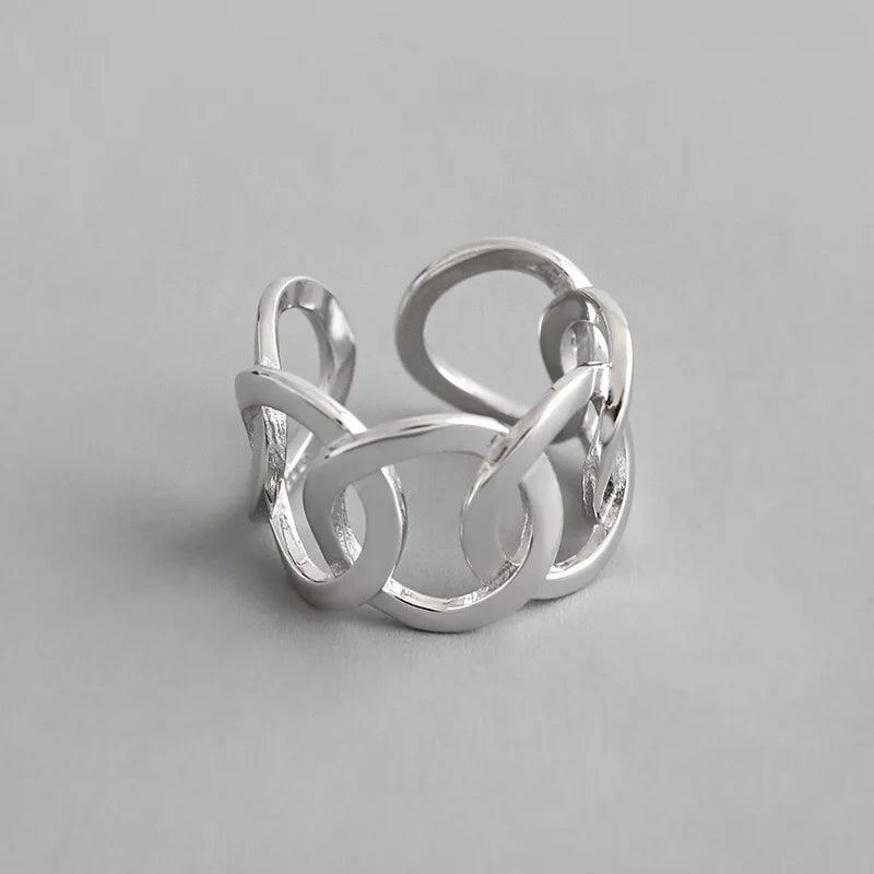Echte 925 Sterling Silber Fingerringe für Frauen - Trendiger, großer, verstellbarer antiker Ring mit Hohlmuster - Anillos