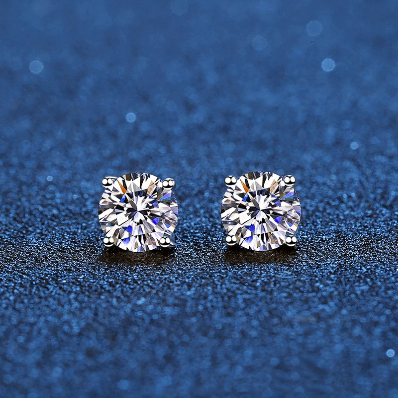 Echte Moissanit Ohrstecker aus 14k Weißgold plattiertem Sterlingsilber - Diamantohrstecker für Damen und Herren - 1ct 2ct 4ct