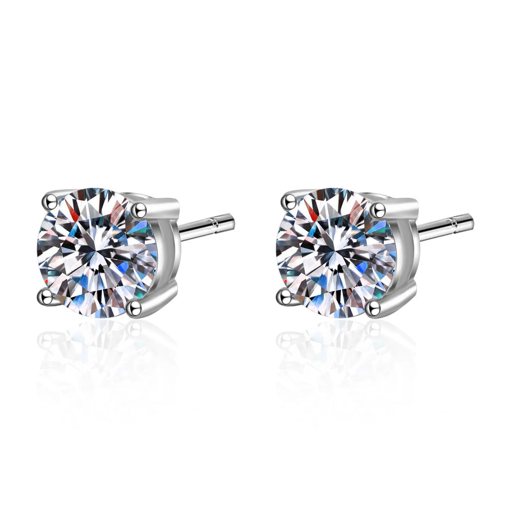 Echte Moissanit Ohrstecker aus 14k Weißgold plattiertem Sterlingsilber - Diamantohrstecker für Damen und Herren - 1ct 2ct 4ct