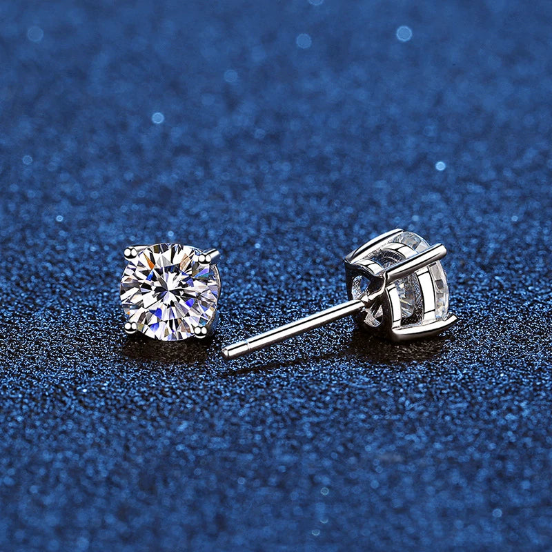 Echte Moissanit Ohrstecker aus 14k Weißgold plattiertem Sterlingsilber - Diamantohrstecker für Damen und Herren - 1ct 2ct 4ct