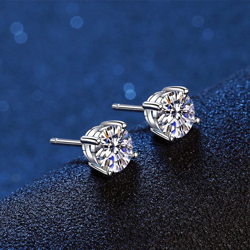 Echte Moissanit Ohrstecker aus 14k Weißgold plattiertem Sterlingsilber - Diamantohrstecker für Damen und Herren - 1ct 2ct 4ct