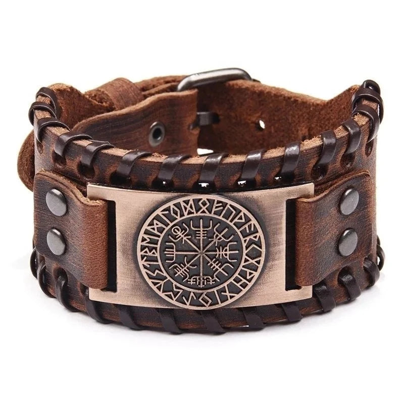 Breites Retro-Piraten-Kompass-Armband aus Leder